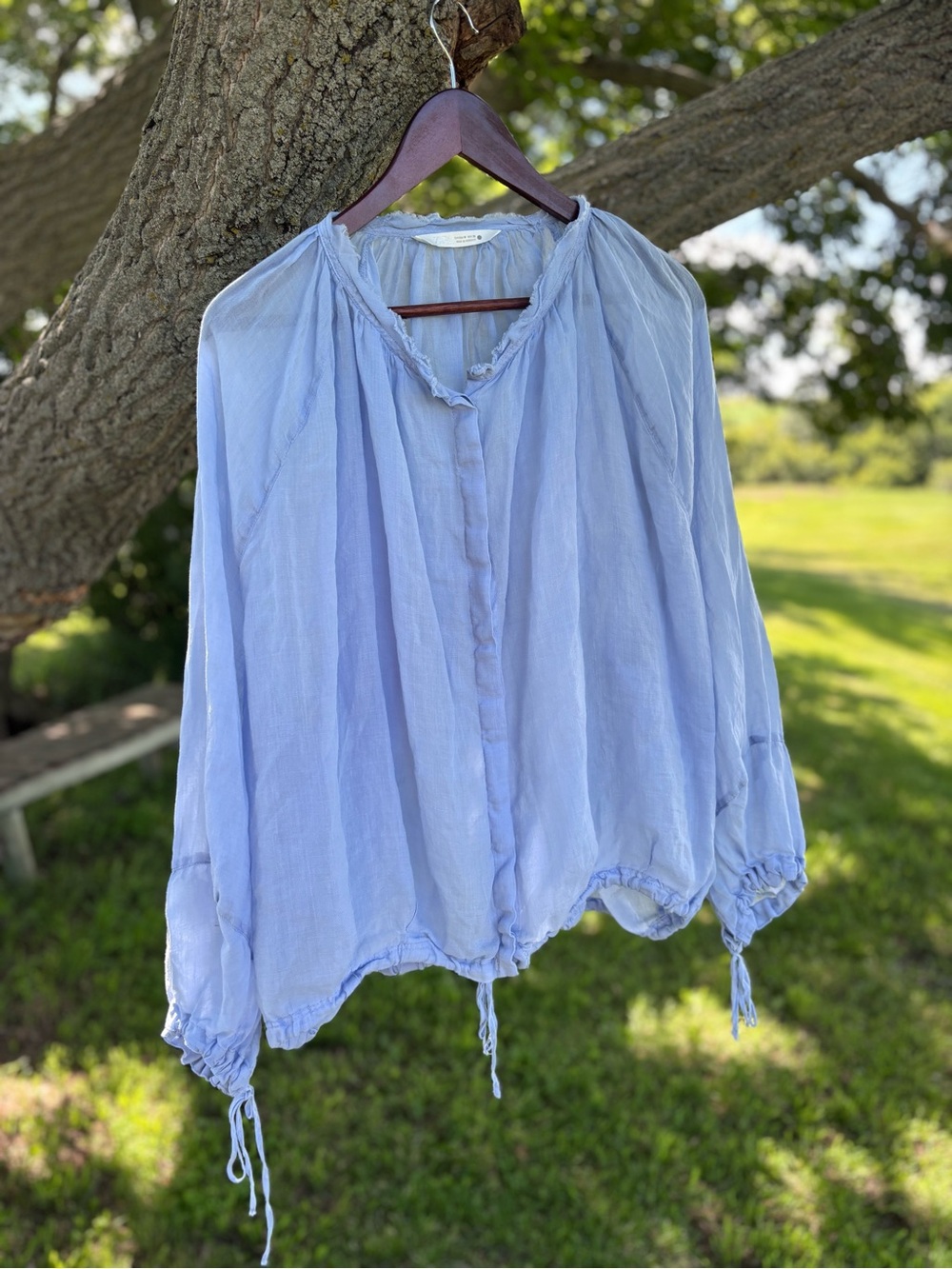 Zara Light Blue Drawstring Peasant Blouse